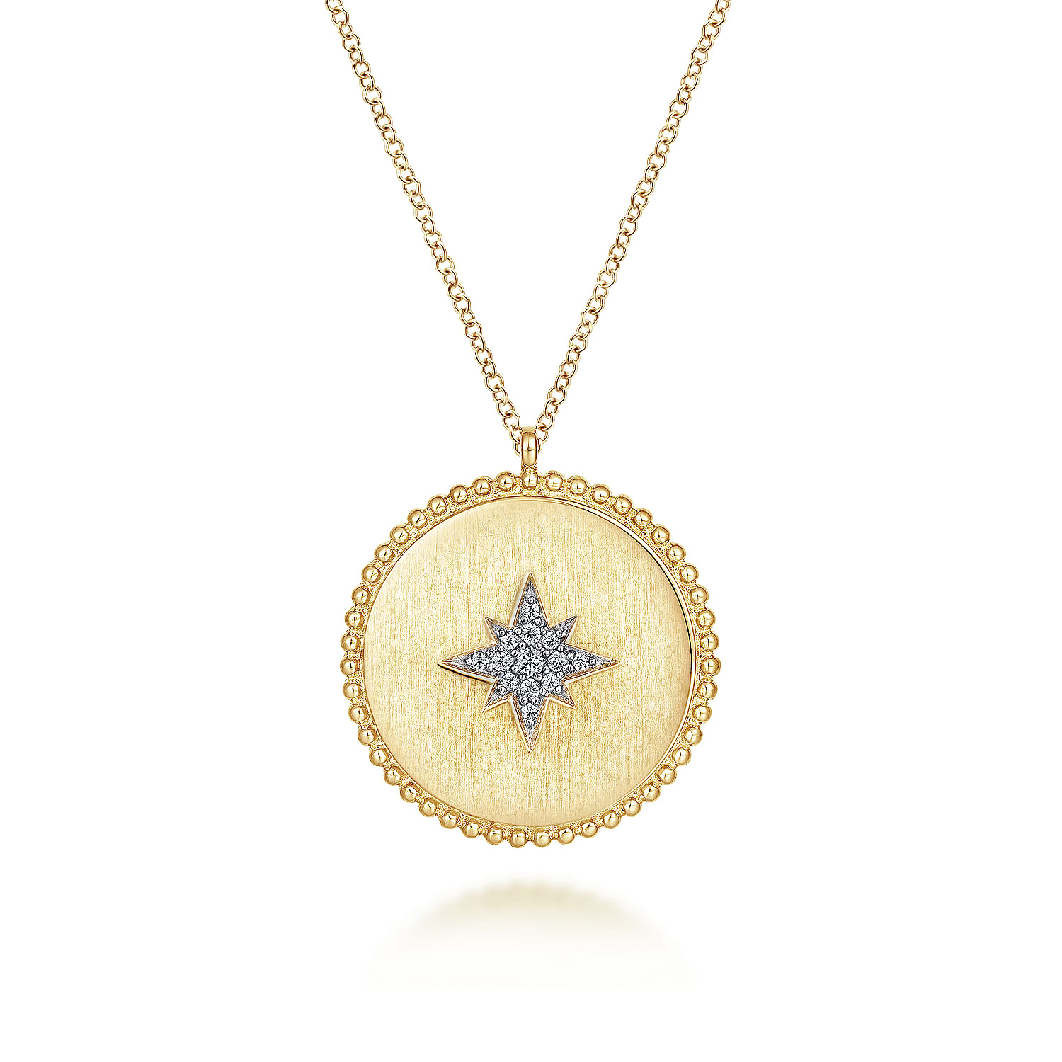 14K Yellow Gold Diamond Medallion Necklace with Diamond Star