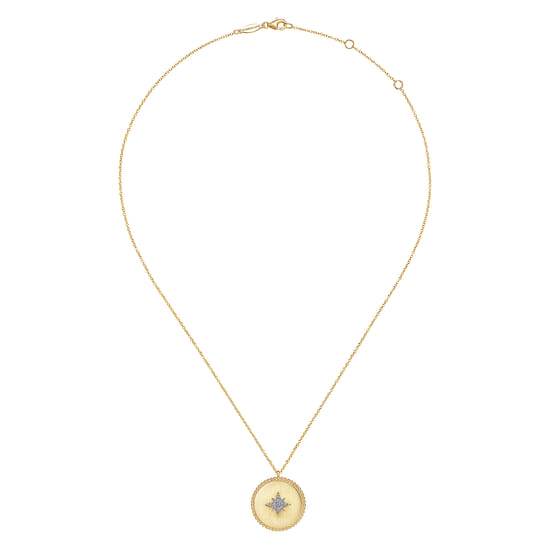 14K Yellow Gold Diamond Medallion Necklace with Diamond Star angle 2