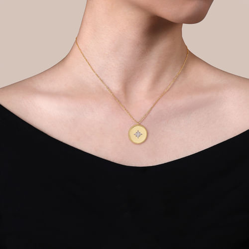 14K Yellow Gold Diamond Medallion Necklace with Diamond Star
