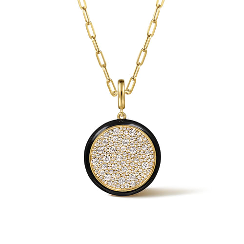 14K Yellow Gold Diamond Medallion with Black Enamel