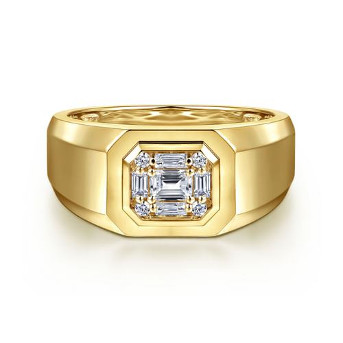 14K Yellow Gold Diamond Mens Engagement Ring in High Polish Finish