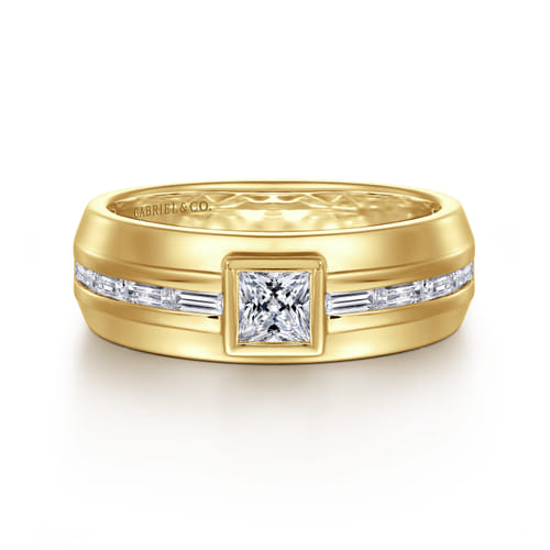 14K Yellow Gold Diamond Mens Engagement Ring in High Polished Finish