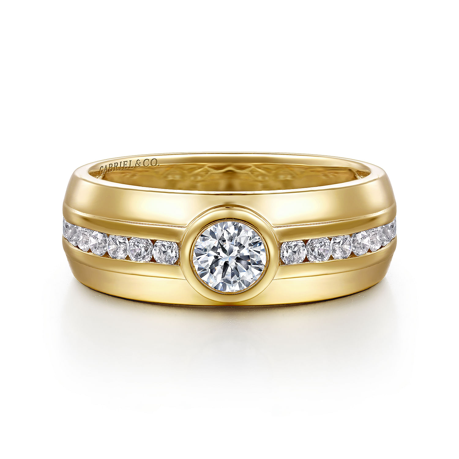 14K Yellow Gold Diamond Mens Engagement Ring in High Polished Finish