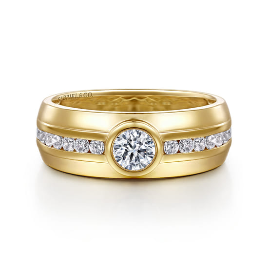 14K Yellow Gold Diamond Mens Engagement Ring in High Polished Finish