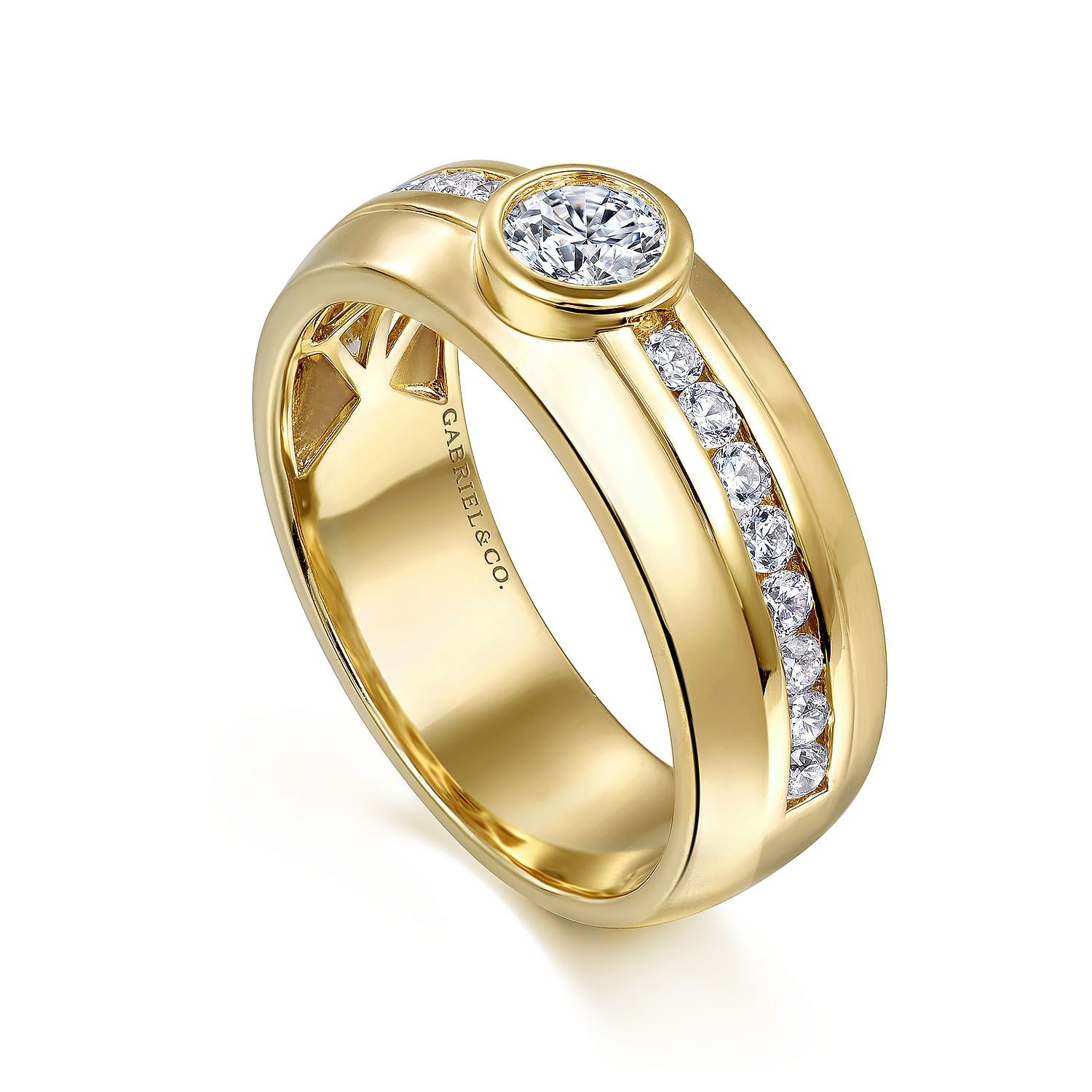 14K Yellow Gold Diamond Mens Engagement Ring in High Polished Finish