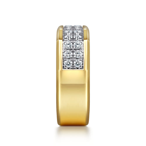 14K Yellow Gold Diamond Mens Ring in High Polish Finish