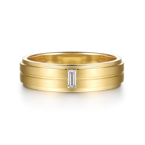 14K Yellow Gold Diamond Men's Ring in High Polish Finish