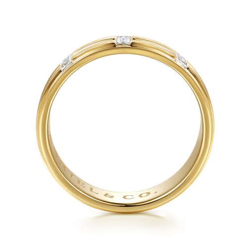 14K Yellow Gold Diamond Men's Ring in Horizontal Brush Finish
