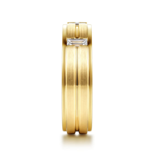14K Yellow Gold Diamond Men's Ring in Horizontal Brush Finish angle 4