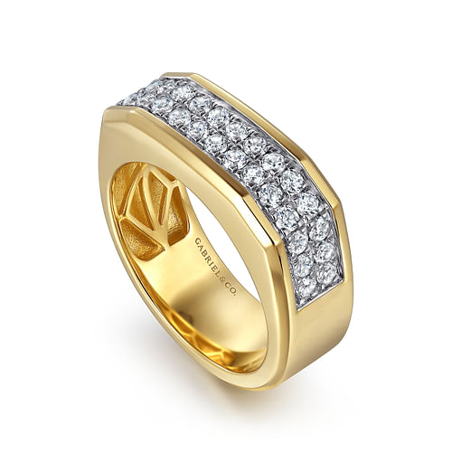 14K Yellow Gold Diamond Mens Ring in Sand Blast Finish