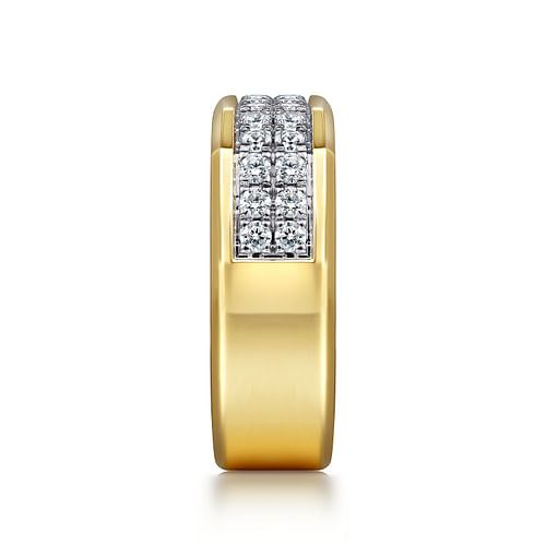 14K Yellow Gold Diamond Mens Ring in Sand Blast Finish