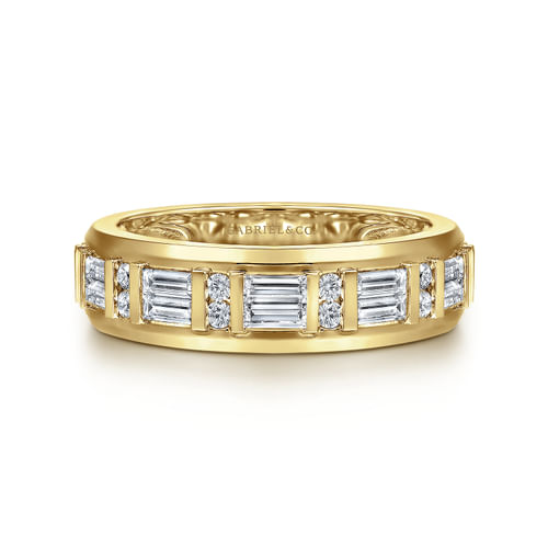 14K Yellow Gold Diamond Men's Wedding Ring in High Polish Finish