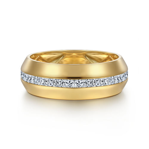 14K Yellow Gold Diamond Men's Wedding Ring in High Polish Finish