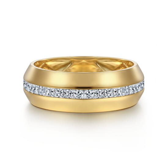 14K Yellow Gold Diamond Men's Wedding Ring in High Polish Finish