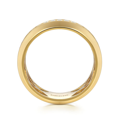 14K Yellow Gold Diamond Men's Wedding Ring in High Polish Finish