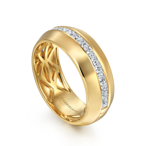 14K Yellow Gold Diamond Men's Wedding Ring in High Polish Finish