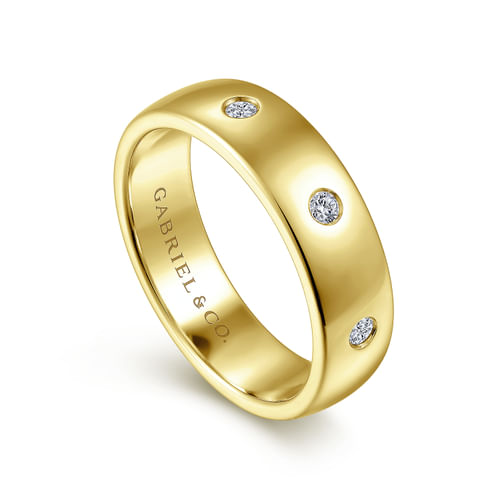 14K Yellow Gold Diamond Men's Wedding Ring in High Polished Finish