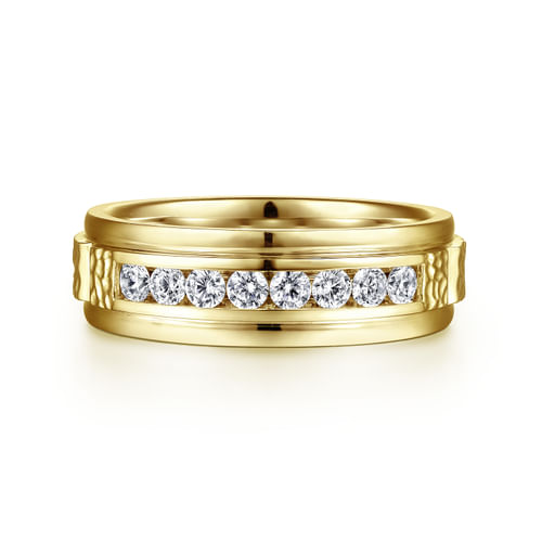 14K Yellow Gold Diamond Men's Wedding Ring in Sand Blast Finish