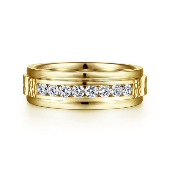 Gabriel - 14K Yellow Gold Diamond Men's Wedding Ring in Sand Blast Finish