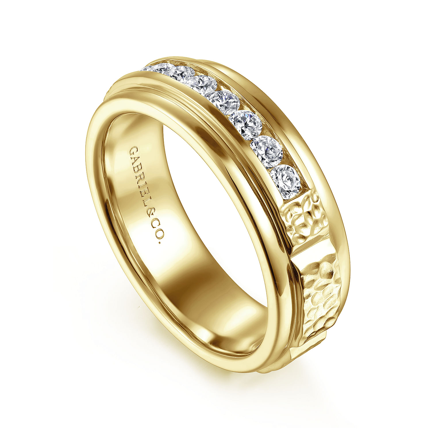 14K Yellow Gold Diamond Men's Wedding Ring in Sand Blast Finish