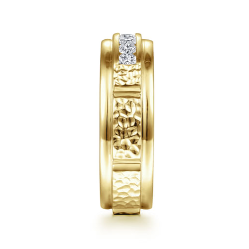 14K Yellow Gold Diamond Men's Wedding Ring in Sand Blast Finish