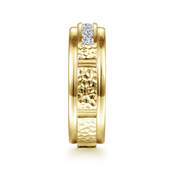 14K Yellow Gold Diamond Men's Wedding Ring in Sand Blast Finish angle 4