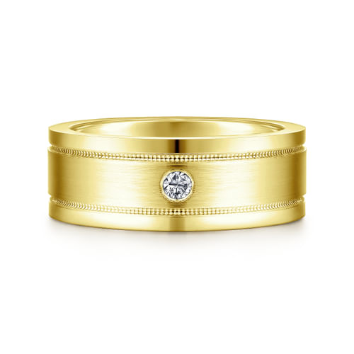 14K Yellow Gold Diamond Men's Wedding Ring in Satin Finish