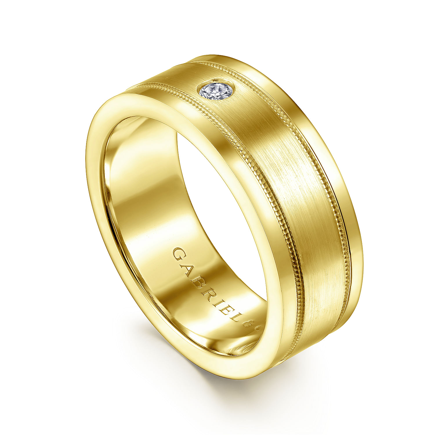 14K Yellow Gold Diamond Men's Wedding Ring in Satin Finish