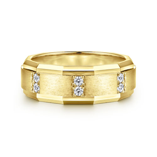 14K Yellow Gold Diamond Men's Wedding Ring in Satin Finish
