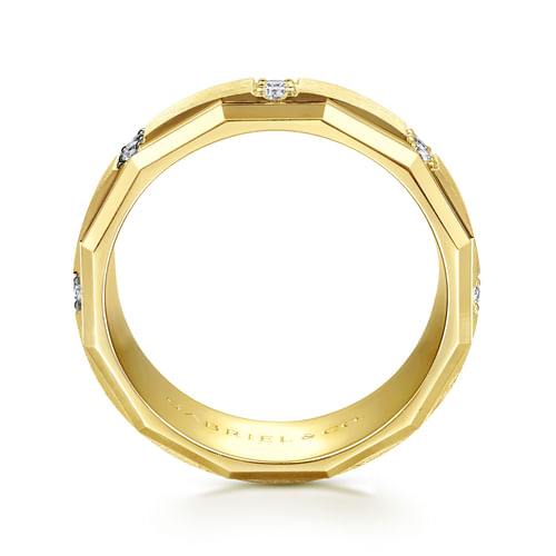 14K Yellow Gold Diamond Men's Wedding Ring in Satin Finish