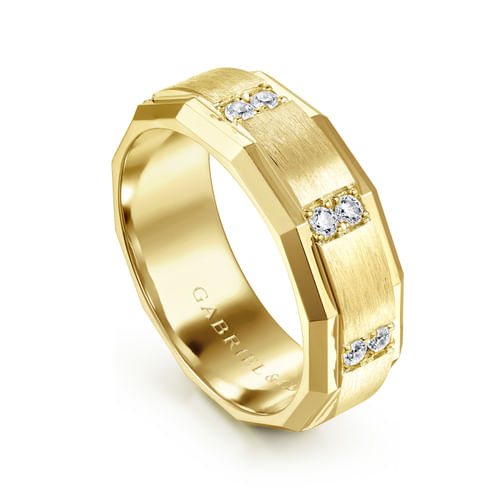 14K Yellow Gold Diamond Men's Wedding Ring in Satin Finish