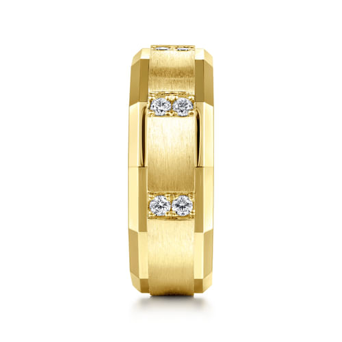 14K Yellow Gold Diamond Men's Wedding Ring in Satin Finish