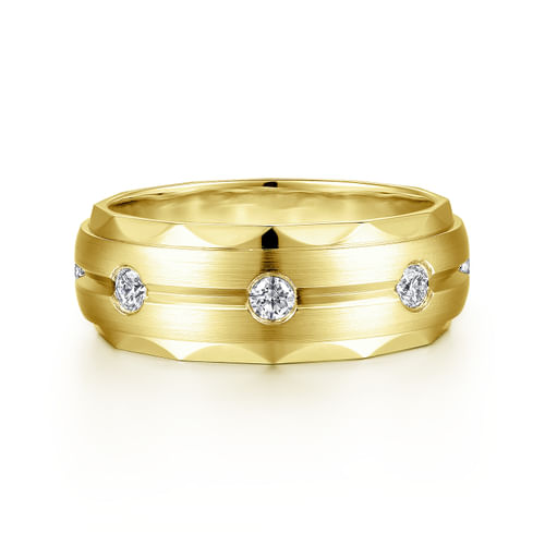 14K Yellow Gold Diamond Men's Wedding Ring in Satin Finish