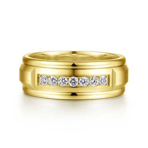 14K Yellow Gold Diamond Men's Wedding Ring in Satin Finish