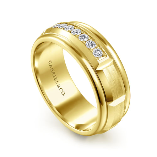 14K Yellow Gold Diamond Men's Wedding Ring in Satin Finish