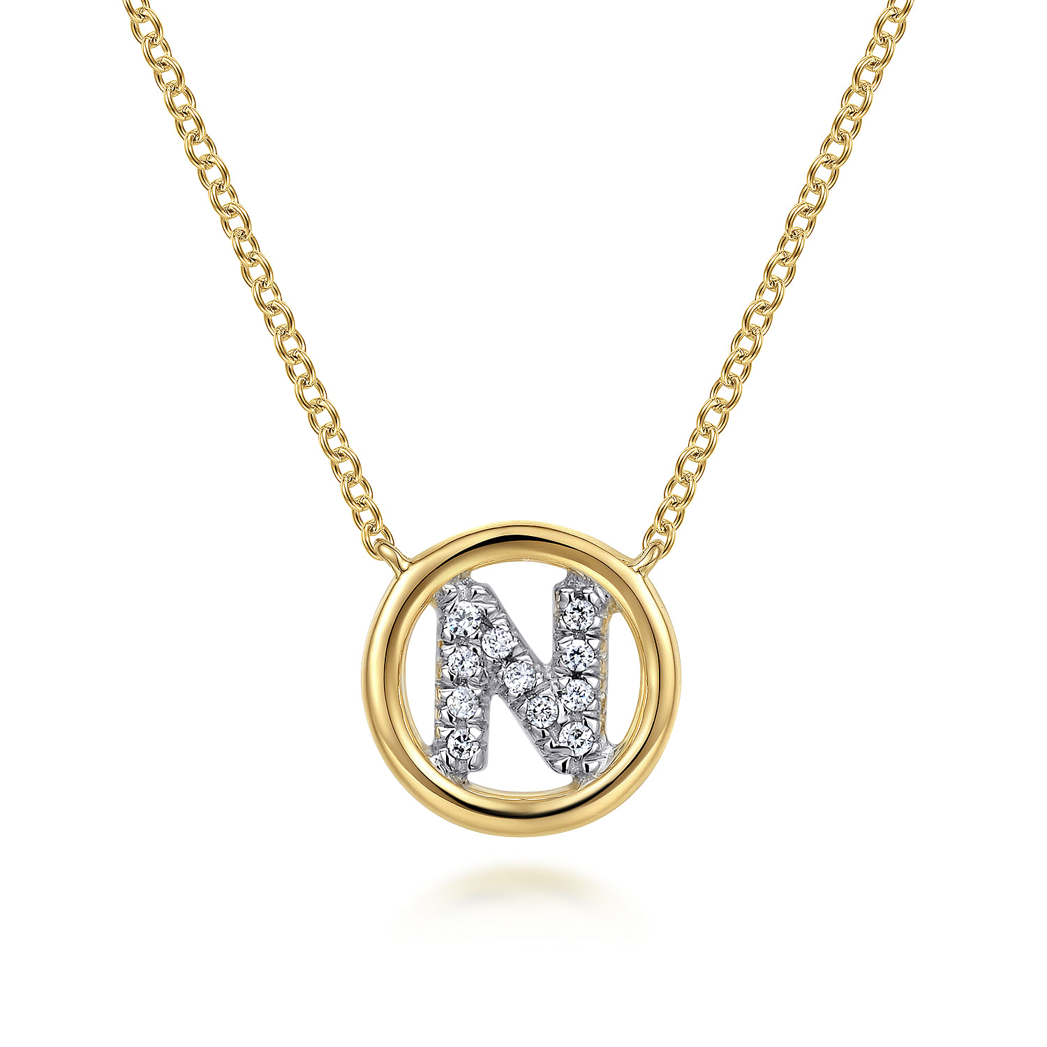 14K Yellow Gold Diamond N Initial Pendant Necklace