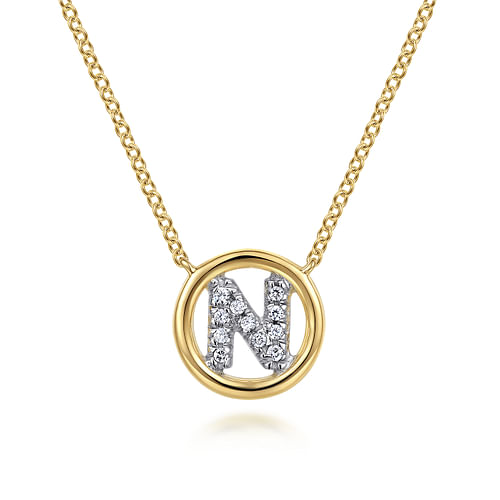 14K Yellow Gold Diamond N Initial Pendant Necklace