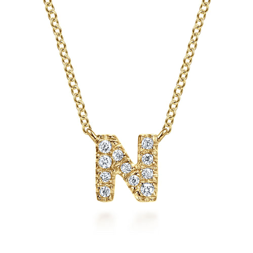 14K Yellow Gold Diamond N Initial Pendant Necklace