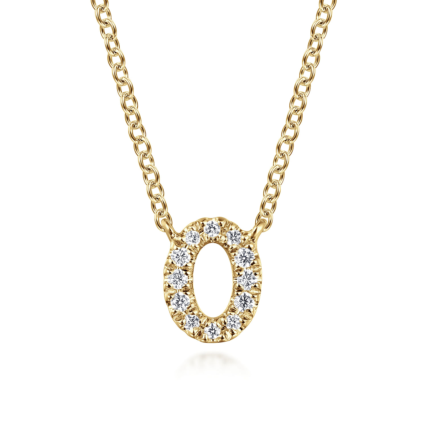 14K Yellow Gold Diamond O Initial Pendant Necklace