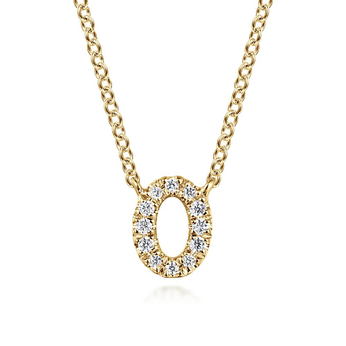 14K Yellow Gold Diamond O Initial Pendant Necklace