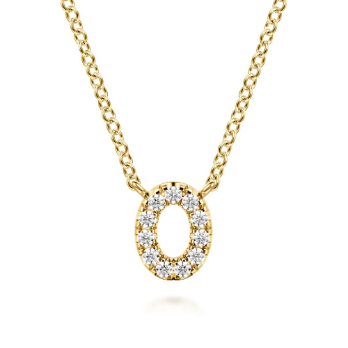 14K Yellow Gold Diamond O Initial Pendant Necklace