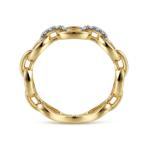 14K Yellow Gold Diamond Oval Link Chain Ladies Ring