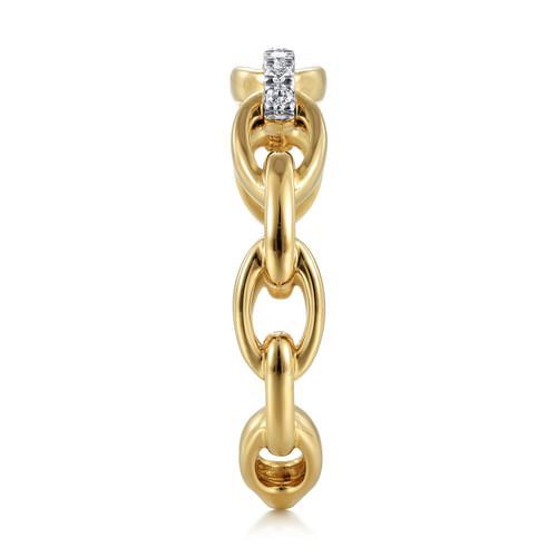 14K Yellow Gold Diamond Oval Link Chain Ladies Ring