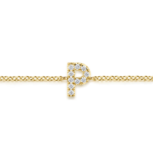 14K Yellow Gold Diamond P Initial Chain Bracelet