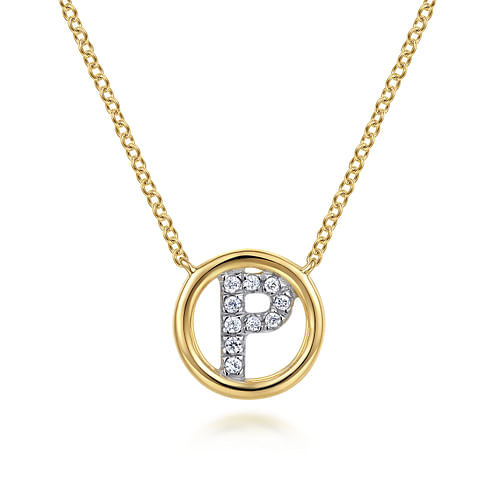 14K Yellow Gold Diamond P Initial Pendant Necklace