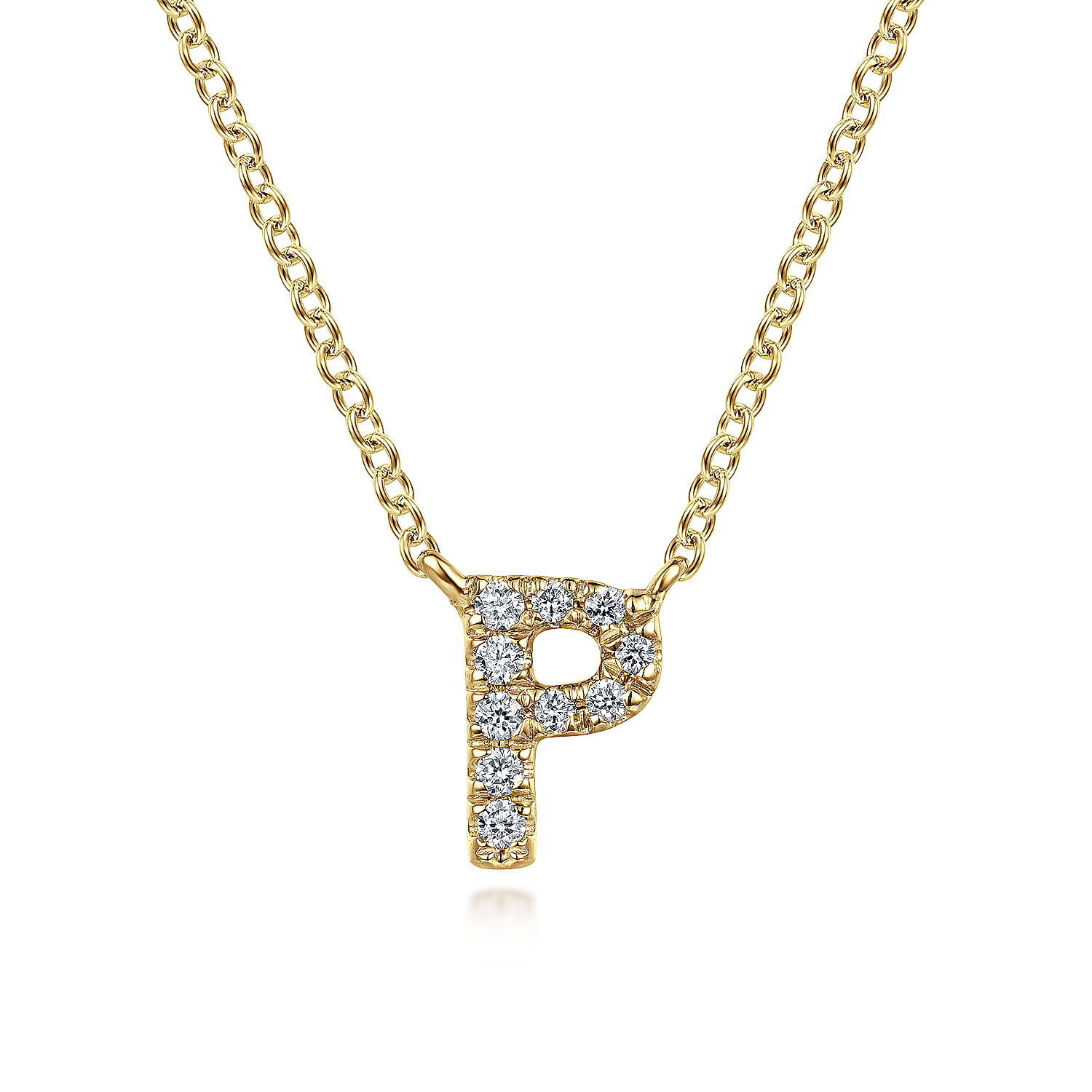 14K Yellow Gold Diamond P Initial Pendant Necklace