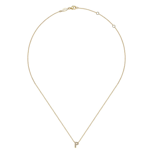 14K Yellow Gold Diamond P Initial Pendant Necklace