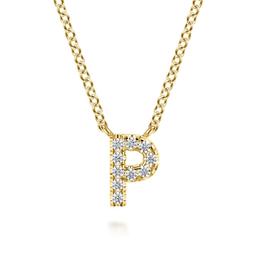 14K Yellow Gold Diamond P Initial Pendant Necklace