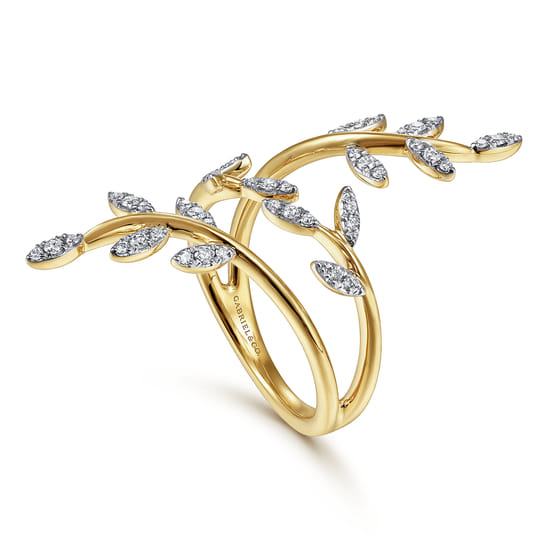 14K Yellow Gold Diamond Pavé Branch Wrap Ring angle 3