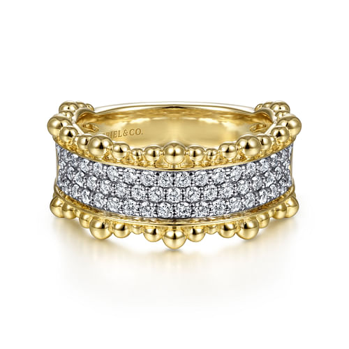 14K Yellow Gold Diamond Pavé Center Ring with Bujukan Bead Border